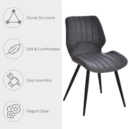 Set of 2 PU Leather Dining Chairs with Padded Seats and Steel Frame - Grey