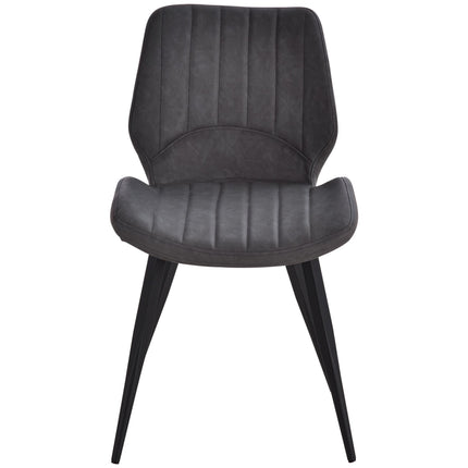 Set of 2 PU Leather Dining Chairs with Padded Seats and Steel Frame - Grey
