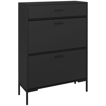 Slim Three Drawer Shoe Storage Cabinet for 12 Pairs - Black