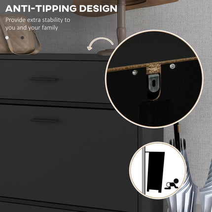 Slim Three Drawer Shoe Storage Cabinet for 12 Pairs - Black