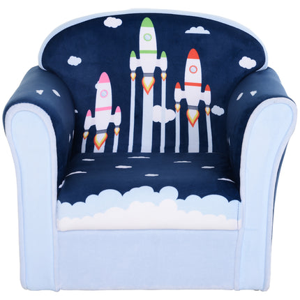 Children's Solid Wood Armchair with Rocket Design - Blue