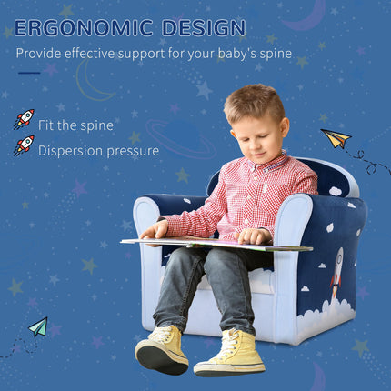 Children's Solid Wood Armchair with Rocket Design - Blue