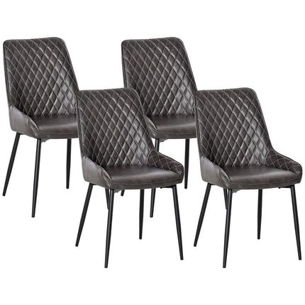 Retro Dining Chair Set of 4 PU Leather Upholstered Side Chairs with Metal Legs - Grey