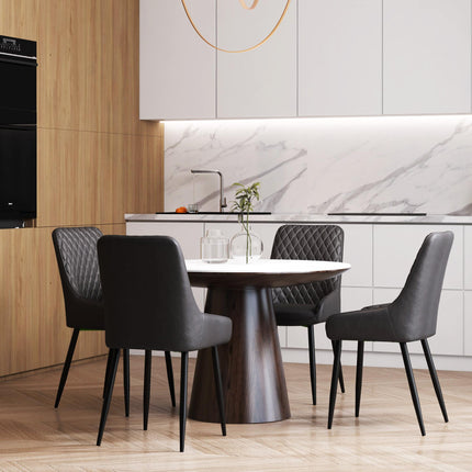 Retro Dining Chair Set of 4 PU Leather Upholstered Side Chairs with Metal Legs - Grey