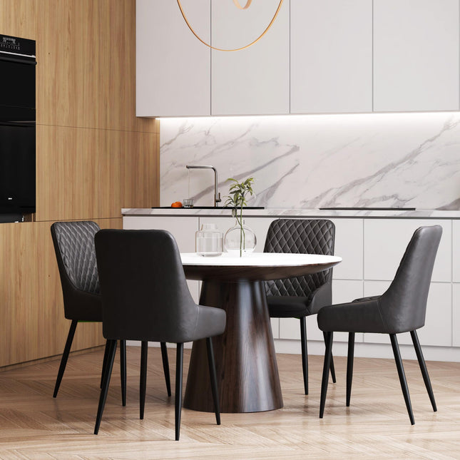 Retro Dining Chair Set of 4 PU Leather Upholstered Side Chairs with Metal Legs - Grey