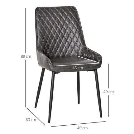 Retro Dining Chair Set of 4 PU Leather Upholstered Side Chairs with Metal Legs - Grey