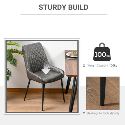 Retro Dining Chair Set of 4 PU Leather Upholstered Side Chairs with Metal Legs - Grey