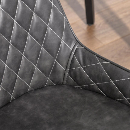 Retro Dining Chair Set of 4 PU Leather Upholstered Side Chairs with Metal Legs - Grey
