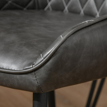 Retro Dining Chair Set of 4 PU Leather Upholstered Side Chairs with Metal Legs - Grey