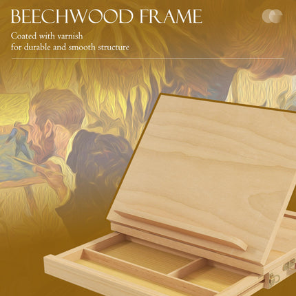 Adjustable Beechwood Wooden Table Easel Box with Storage Drawer - Natural Wood Finish