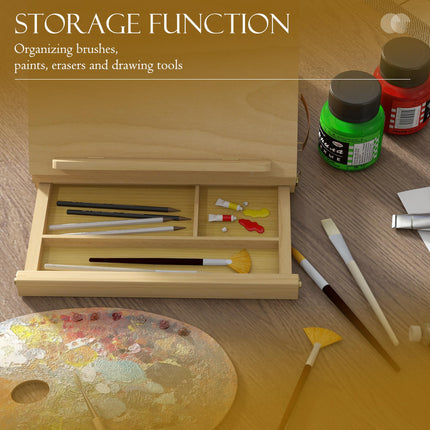 Adjustable Beechwood Wooden Table Easel Box with Storage Drawer - Natural Wood Finish