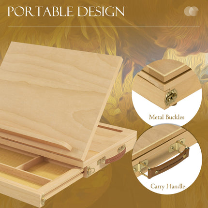 Adjustable Beechwood Wooden Table Easel Box with Storage Drawer - Natural Wood Finish