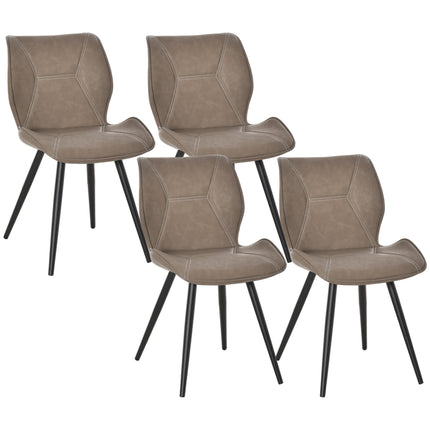 Set of 4 Racing-Style PU Leather Dining Chairs with Steel Legs and Ergonomic Back Padding - Brown