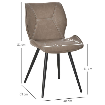 Set of 4 Racing-Style PU Leather Dining Chairs with Steel Legs and Ergonomic Back Padding - Brown