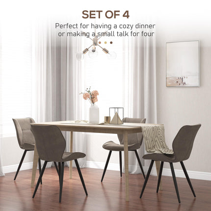 Set of 4 Racing-Style PU Leather Dining Chairs with Steel Legs and Ergonomic Back Padding - Brown