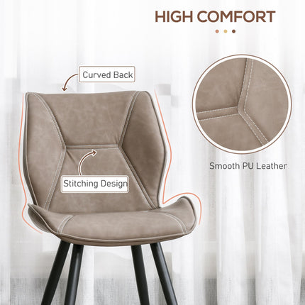 Set of 4 Racing-Style PU Leather Dining Chairs with Steel Legs and Ergonomic Back Padding - Brown