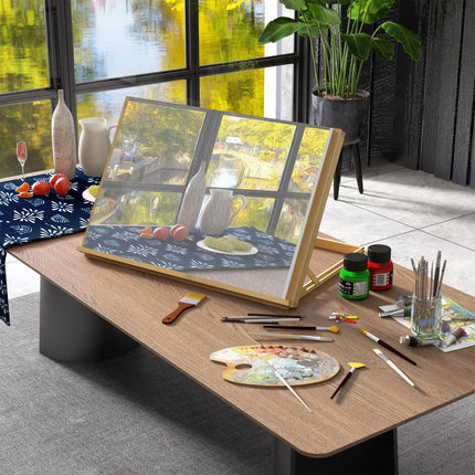Adjustable A3 Desktop Table Easel Craft Workstation, Portable Folding Beechwood - Natural Wood Finish