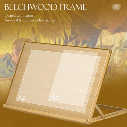 Adjustable A3 Desktop Table Easel Craft Workstation, Portable Folding Beechwood - Natural Wood Finish