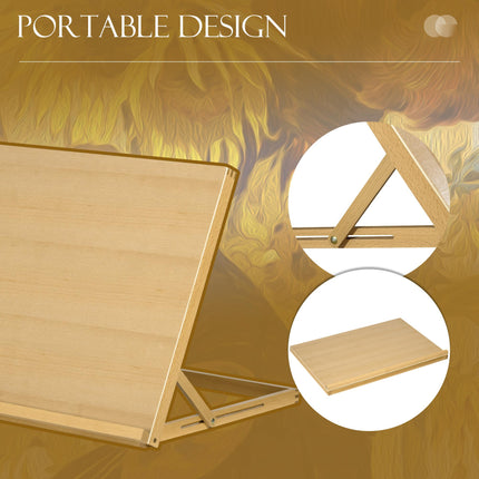 Adjustable A3 Desktop Table Easel Craft Workstation, Portable Folding Beechwood - Natural Wood Finish