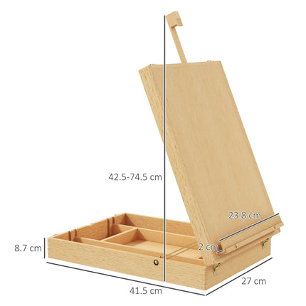 Adjustable Wooden Table Easel Box for Canvas up to 61cm with Storage - Natural Wood