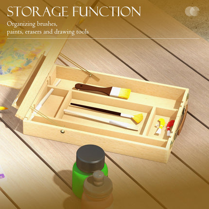 Adjustable Wooden Table Easel Box for Canvas up to 61cm with Storage - Natural Wood