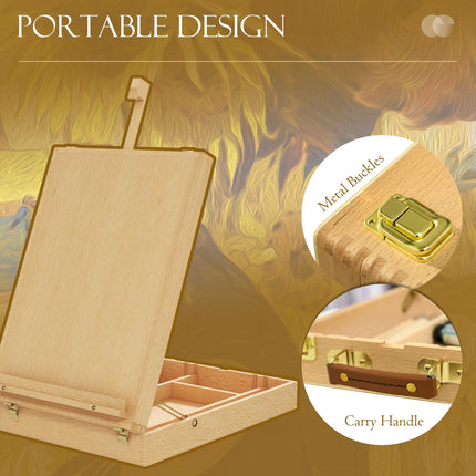 Adjustable Wooden Table Easel Box for Canvas up to 61cm with Storage - Natural Wood
