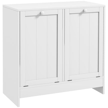 Double Hamper Laundry Storage Cabinet with Handles and Wall Straps - White