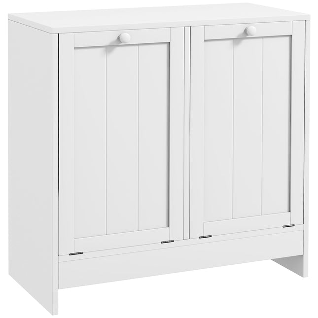 Double Hamper Laundry Storage Cabinet with Handles and Wall Straps - White