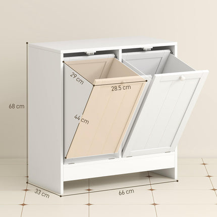 Double Hamper Laundry Storage Cabinet with Handles and Wall Straps - White