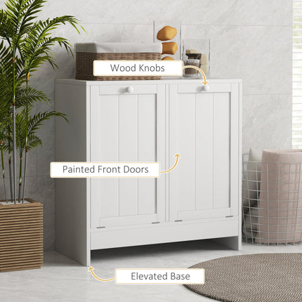 Double Hamper Laundry Storage Cabinet with Handles and Wall Straps - White