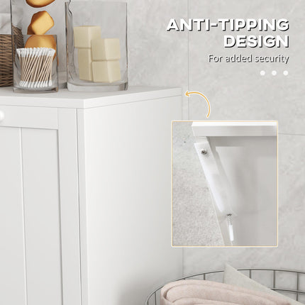 Double Hamper Laundry Storage Cabinet with Handles and Wall Straps - White