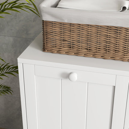 Double Hamper Laundry Storage Cabinet with Handles and Wall Straps - White