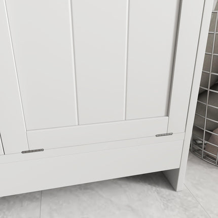 Double Hamper Laundry Storage Cabinet with Handles and Wall Straps - White