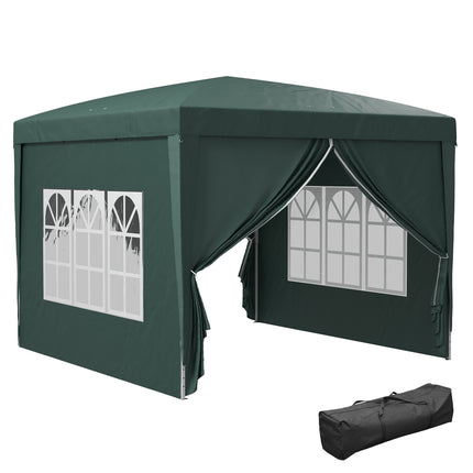 3 x 3m Pop Up Gazebo Tent with Carry Bag and Removable Walls - Green