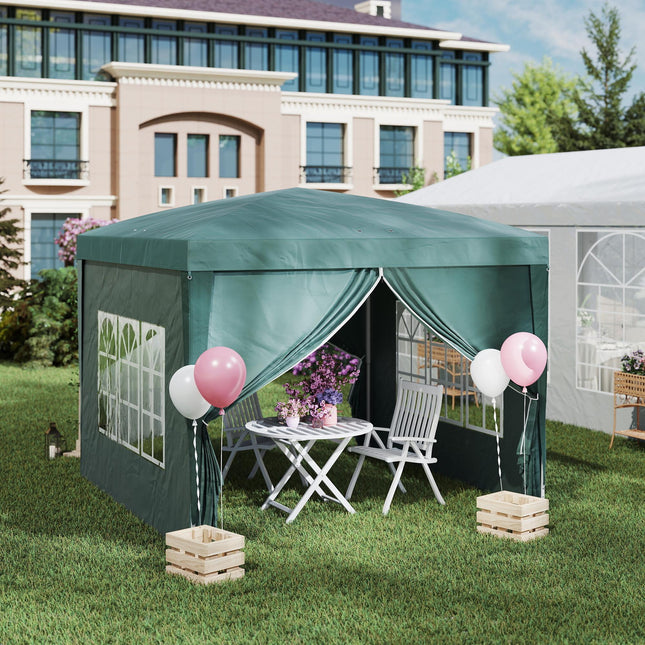 3 x 3m Pop Up Gazebo Tent with Carry Bag and Removable Walls - Green
