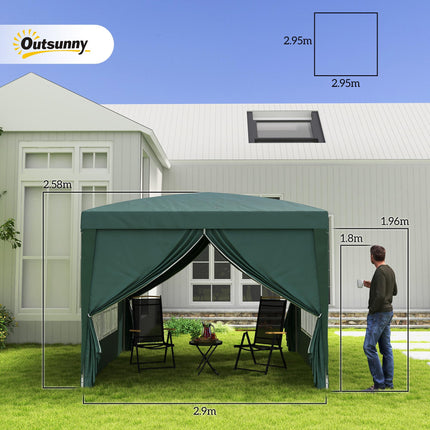 3 x 3m Pop Up Gazebo Tent with Carry Bag and Removable Walls - Green