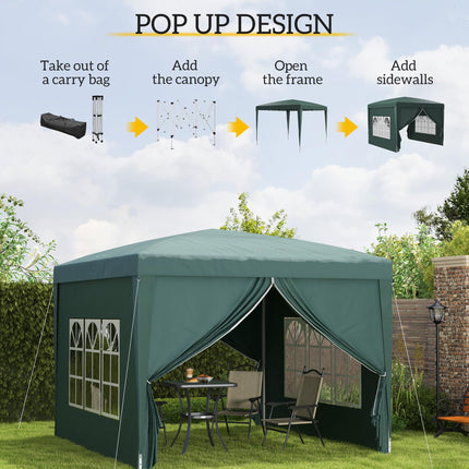 3 x 3m Pop Up Gazebo Tent with Carry Bag and Removable Walls - Green