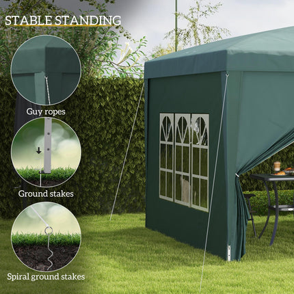 3 x 3m Pop Up Gazebo Tent with Carry Bag and Removable Walls - Green