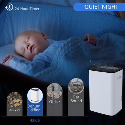 6000mL Portable Dehumidifier 20L/Day with 24H Timer & 3 Modes for Home Laundry Basement - White/Black