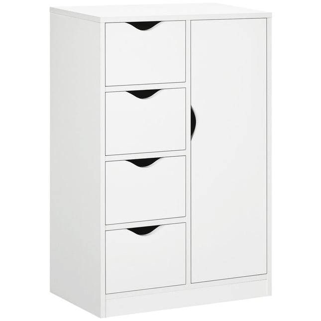 Freestanding Bathroom Cabinet with 4 Drawers & Door Cupboard for Living Room, Kitchen, Bedroom - White