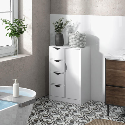 Freestanding Bathroom Cabinet with 4 Drawers & Door Cupboard for Living Room, Kitchen, Bedroom - White