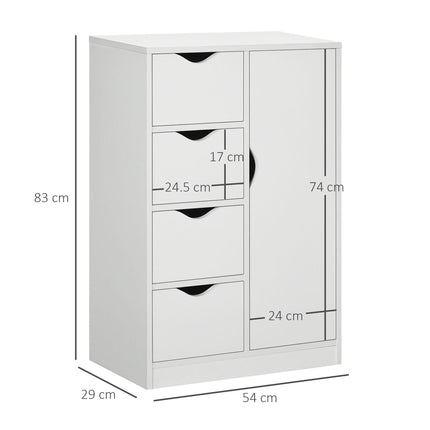 Freestanding Bathroom Cabinet with 4 Drawers & Door Cupboard for Living Room, Kitchen, Bedroom - White