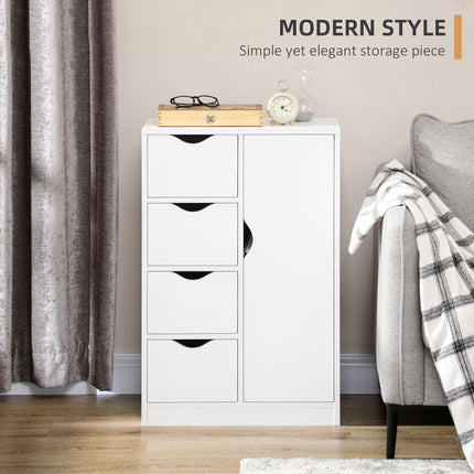 Freestanding Bathroom Cabinet with 4 Drawers & Door Cupboard for Living Room, Kitchen, Bedroom - White