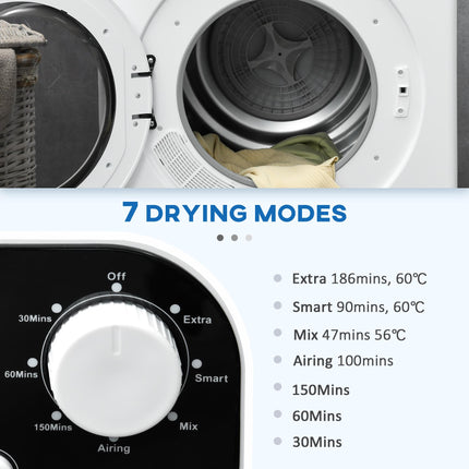 6kg Vented Tumble Dryer with 7 Programmes, Freestanding, Wall Mounted & Stackable - White