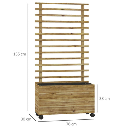 Wooden Garden Raised Bed with Trellis and Wheels 76x30cm - Natural Finish