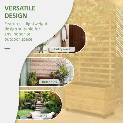 Wooden Garden Raised Bed with Trellis and Wheels 76x30cm - Natural Finish