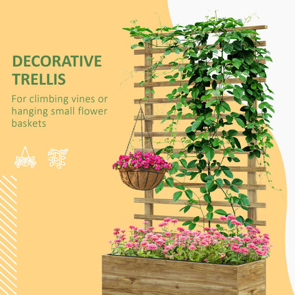 Wooden Garden Raised Bed with Trellis and Wheels 76x30cm - Natural Finish