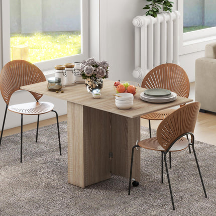 Folding Drop Leaf Dining Table with 2-Tier Shelves and Rolling Casters - Natural Wood