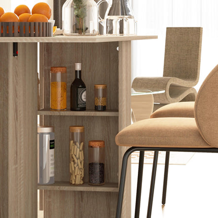 Folding Drop Leaf Dining Table with 2-Tier Shelves and Rolling Casters - Natural Wood