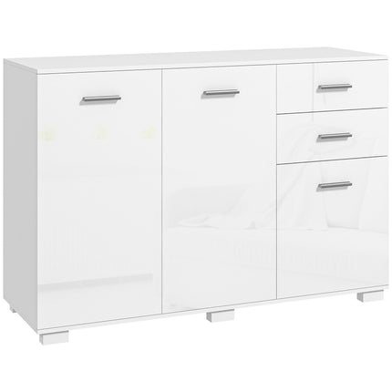 Modern Sideboard Storage Cabinet with 2 Drawers & 3 Doors, Adjustable Shelves - High Gloss White